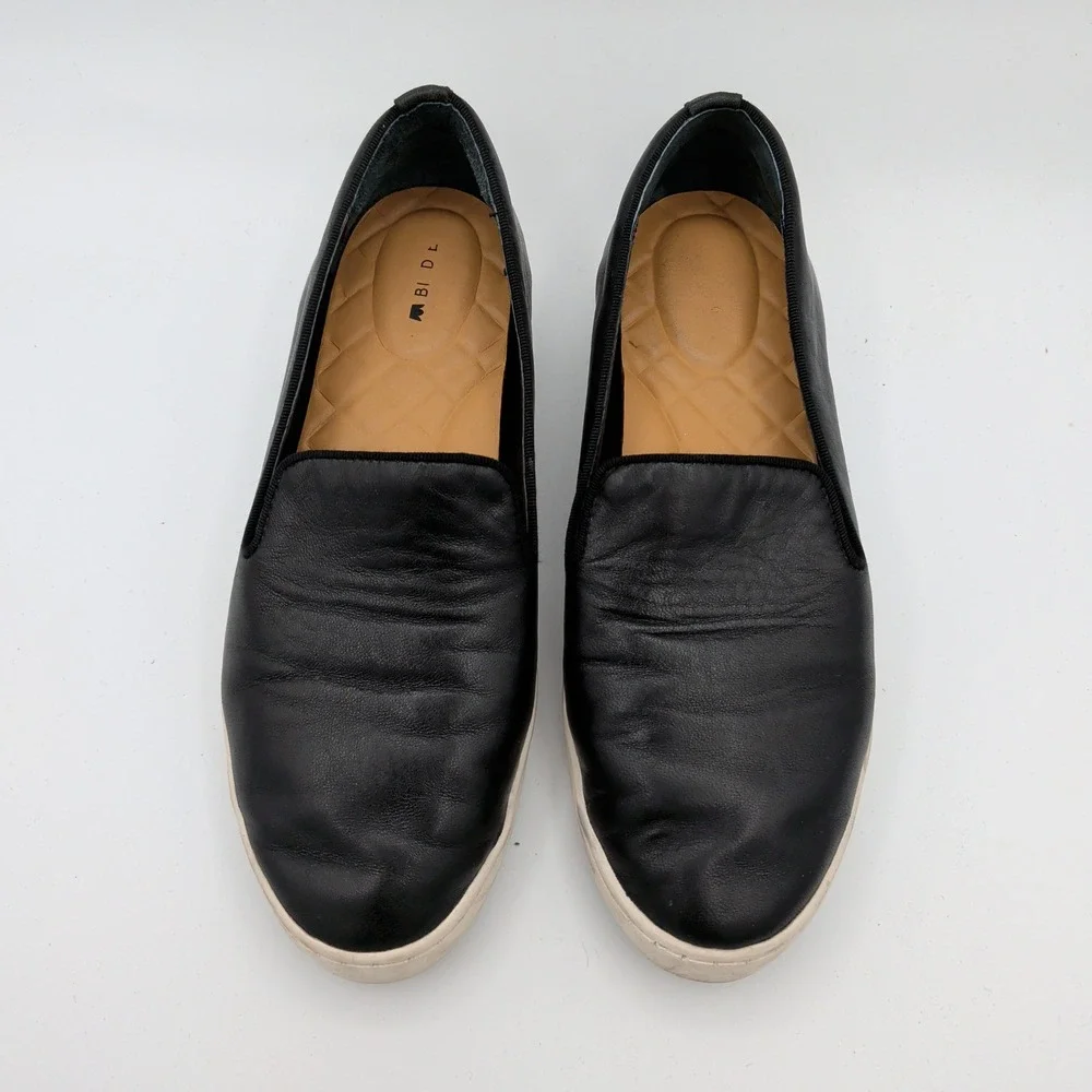 Birdies The Swift Black Leather Slip On Sneakers Loafers Womens 7.5 Casual Shoes